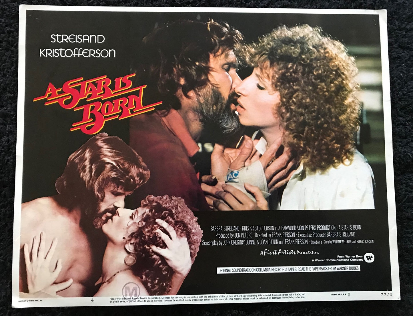 ORIGINAL LOBBY CARDS - A STAR IS BORN - 1977 - set of 8 cards -  Barbra Streisand, Kris Kristofferson, Gary Busey, Oliver Clark.