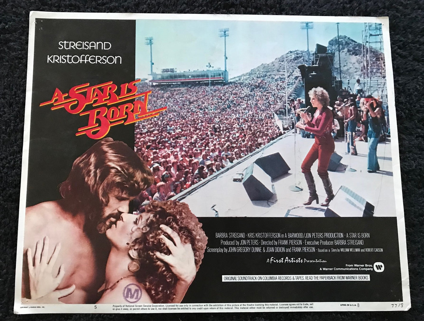 ORIGINAL LOBBY CARDS - A STAR IS BORN - 1977 - set of 8 cards -  Barbra Streisand, Kris Kristofferson, Gary Busey, Oliver Clark.