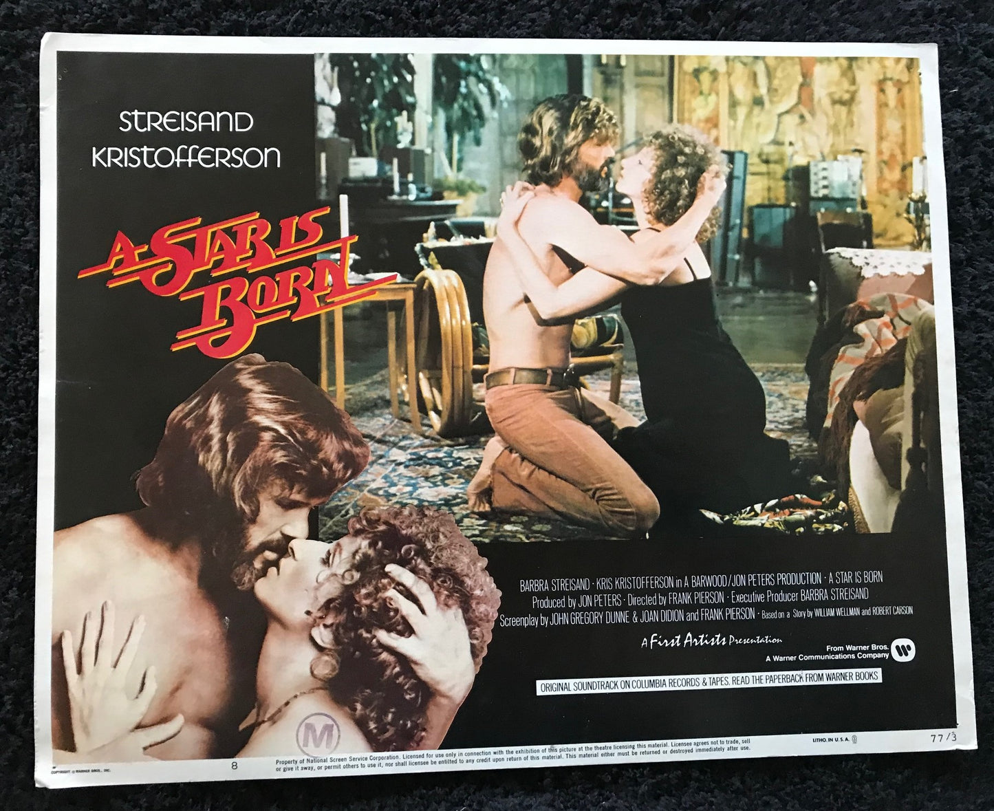 ORIGINAL LOBBY CARDS - A STAR IS BORN - 1977 - set of 8 cards -  Barbra Streisand, Kris Kristofferson, Gary Busey, Oliver Clark.