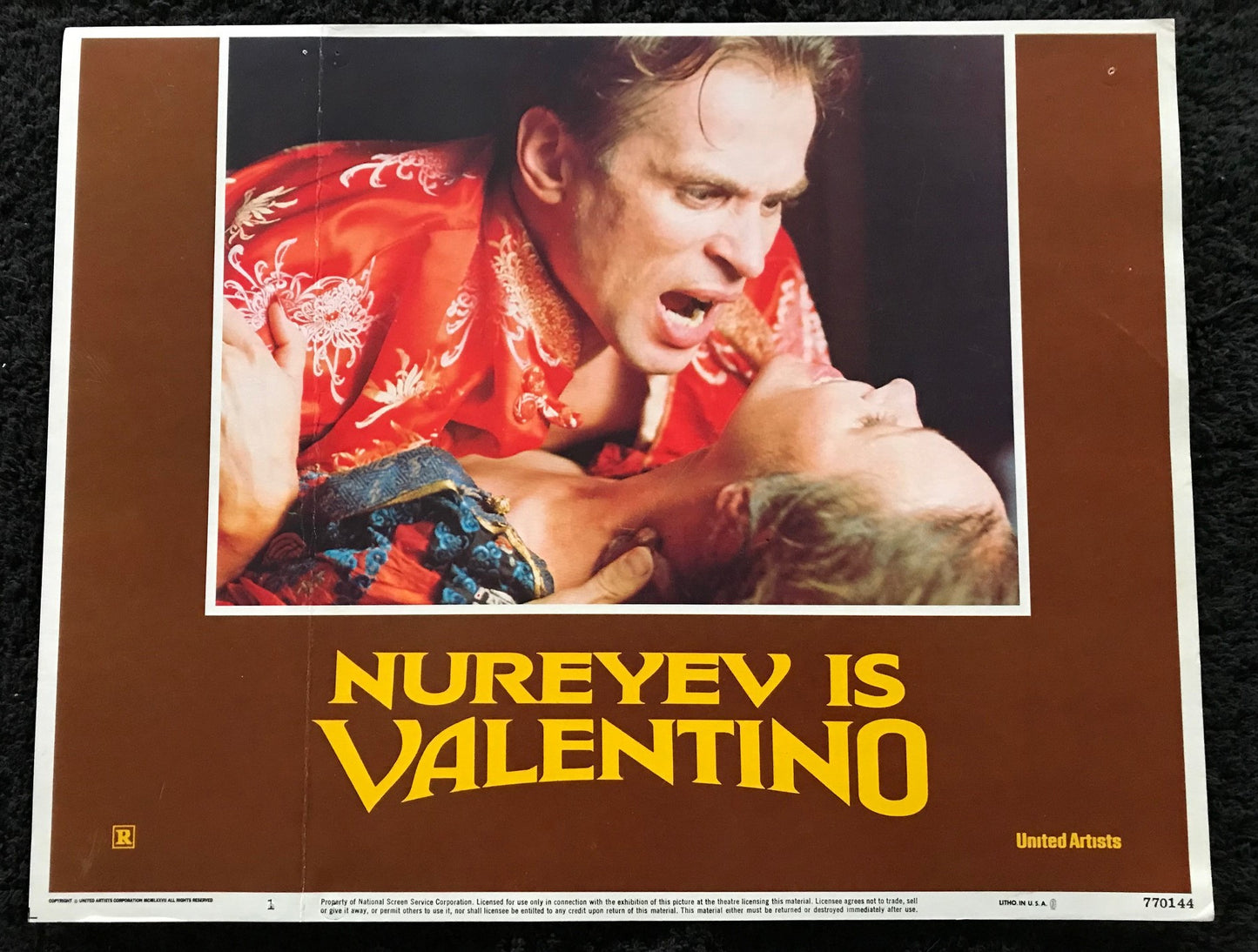 ORIGINAL LOBBY CARDS - VALENTINO - 1977 - group of 7 cards -  Rudolf Nureyev, Leslie Caron, Michelle Phillips, Carol Kane