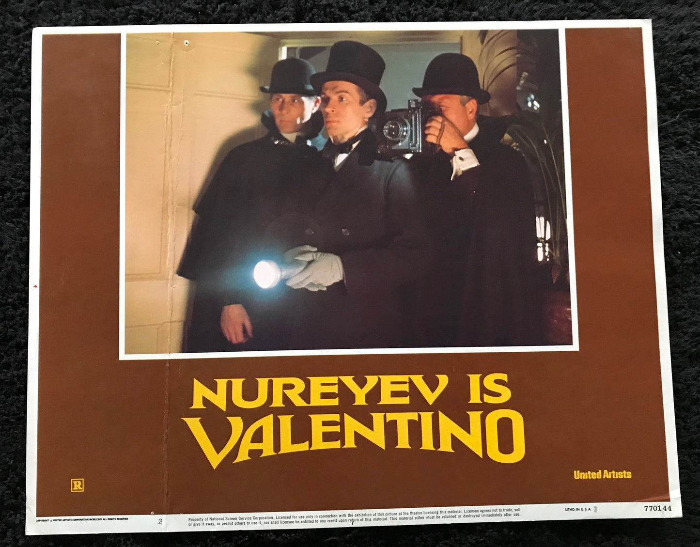 ORIGINAL LOBBY CARDS - VALENTINO - 1977 - group of 7 cards -  Rudolf Nureyev, Leslie Caron, Michelle Phillips, Carol Kane