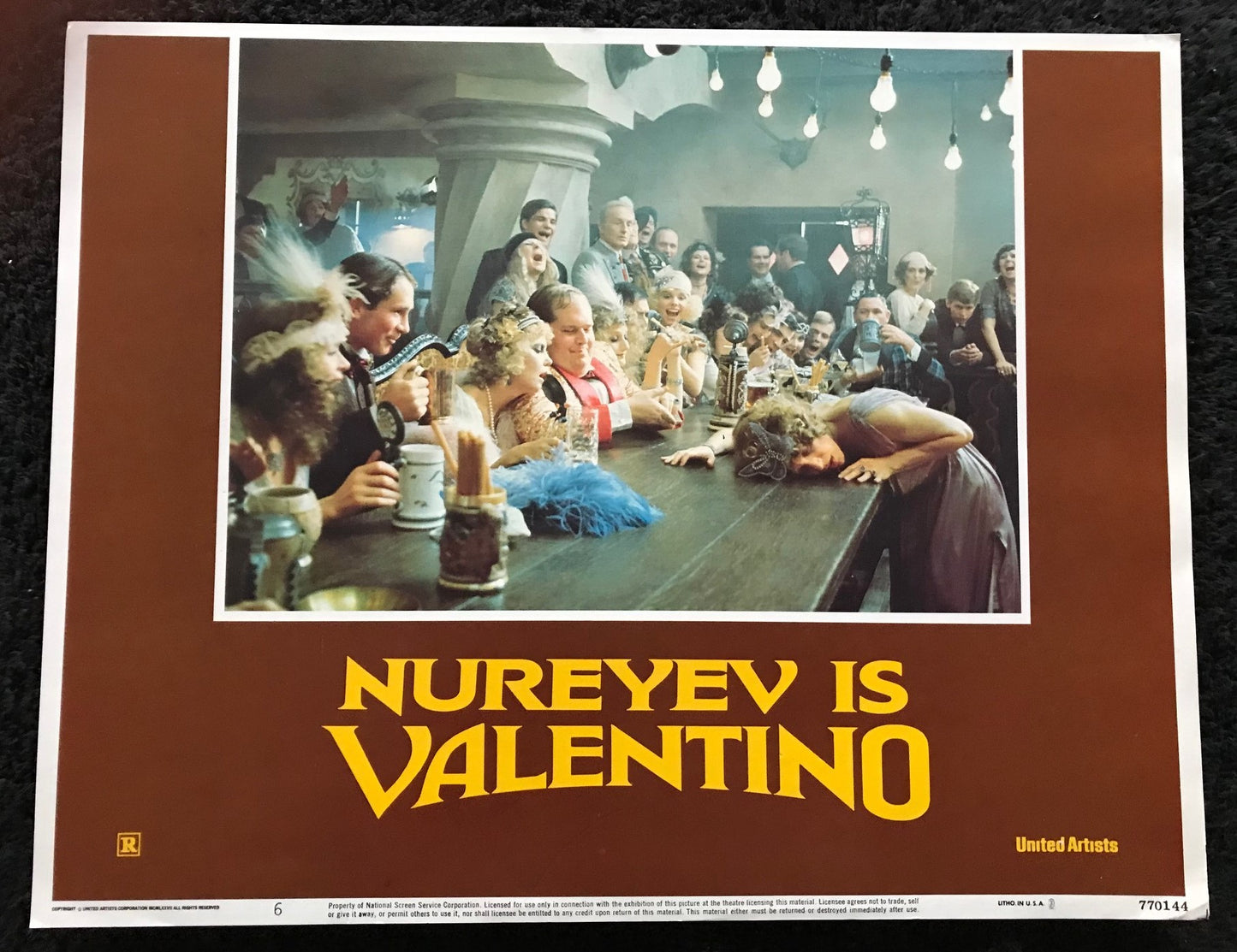 ORIGINAL LOBBY CARDS - VALENTINO - 1977 - group of 7 cards -  Rudolf Nureyev, Leslie Caron, Michelle Phillips, Carol Kane