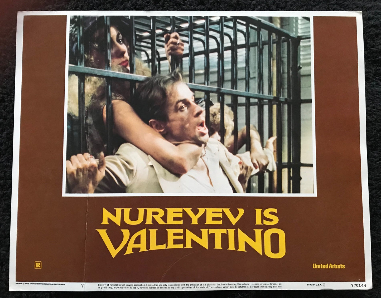 ORIGINAL LOBBY CARDS - VALENTINO - 1977 - group of 7 cards -  Rudolf Nureyev, Leslie Caron, Michelle Phillips, Carol Kane