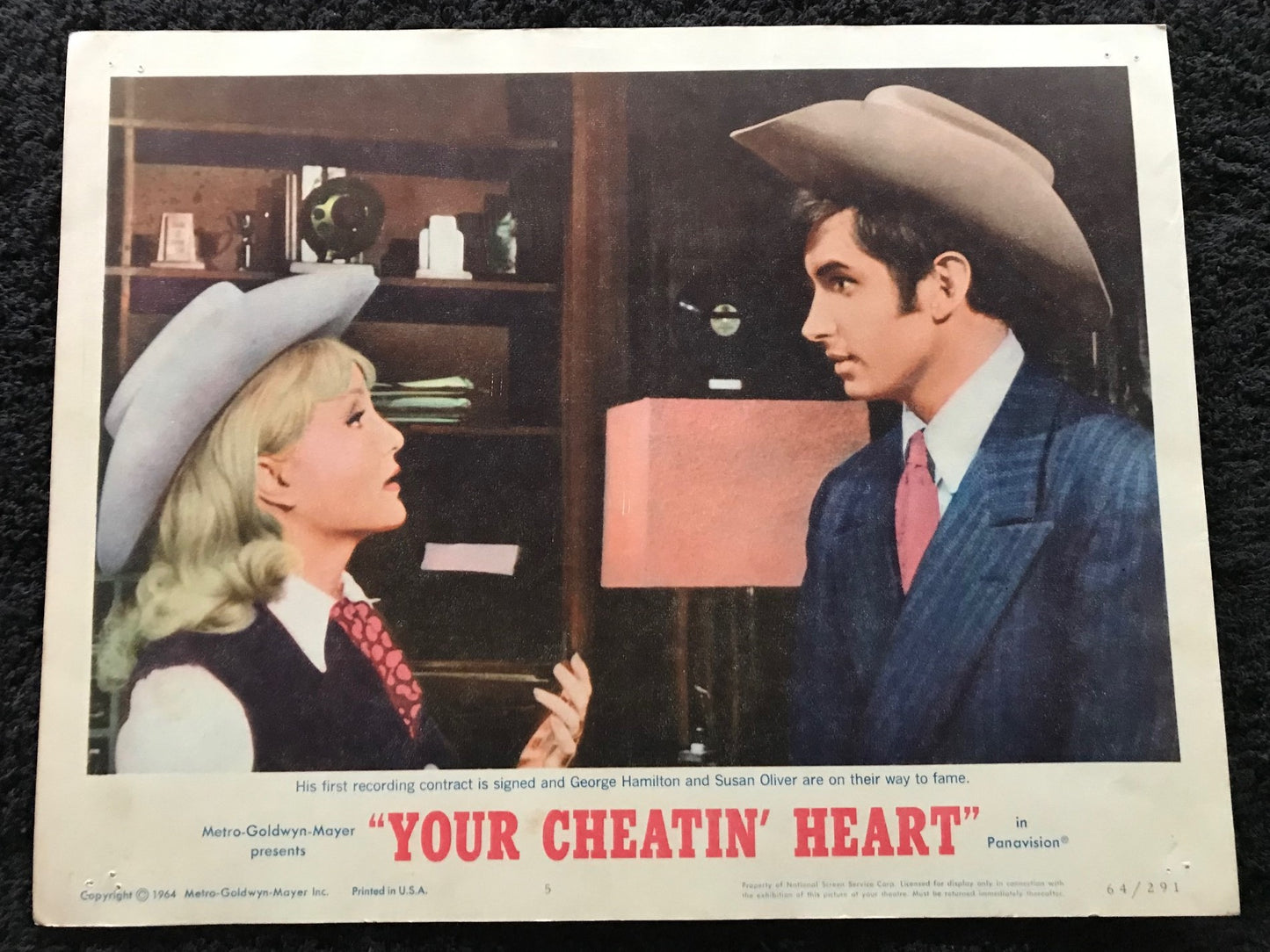 ORIGINAL LOBBY CARDS - YOUR CHEATIN' HEART - 1964 - group of 5 cards -  George Hamilton, Susan Oliver, Red Buttons, Arthur O'Connell