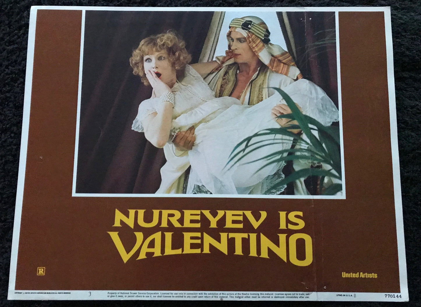 ORIGINAL LOBBY CARDS - VALENTINO - 1977 - group of 7 cards -  Rudolf Nureyev, Leslie Caron, Michelle Phillips, Carol Kane