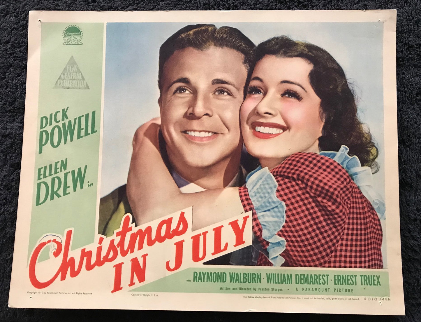 ORIGINAL LOBBY CARDS - CHRISTMAS IN JULY - 1940 - set of 8 -  Dick Powell, Ellen Drew, Raymond Wilbur, William Demarest