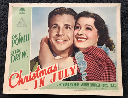 ORIGINAL LOBBY CARDS - CHRISTMAS IN JULY - 1940 - set of 8 -  Dick Powell, Ellen Drew, Raymond Wilbur, William Demarest