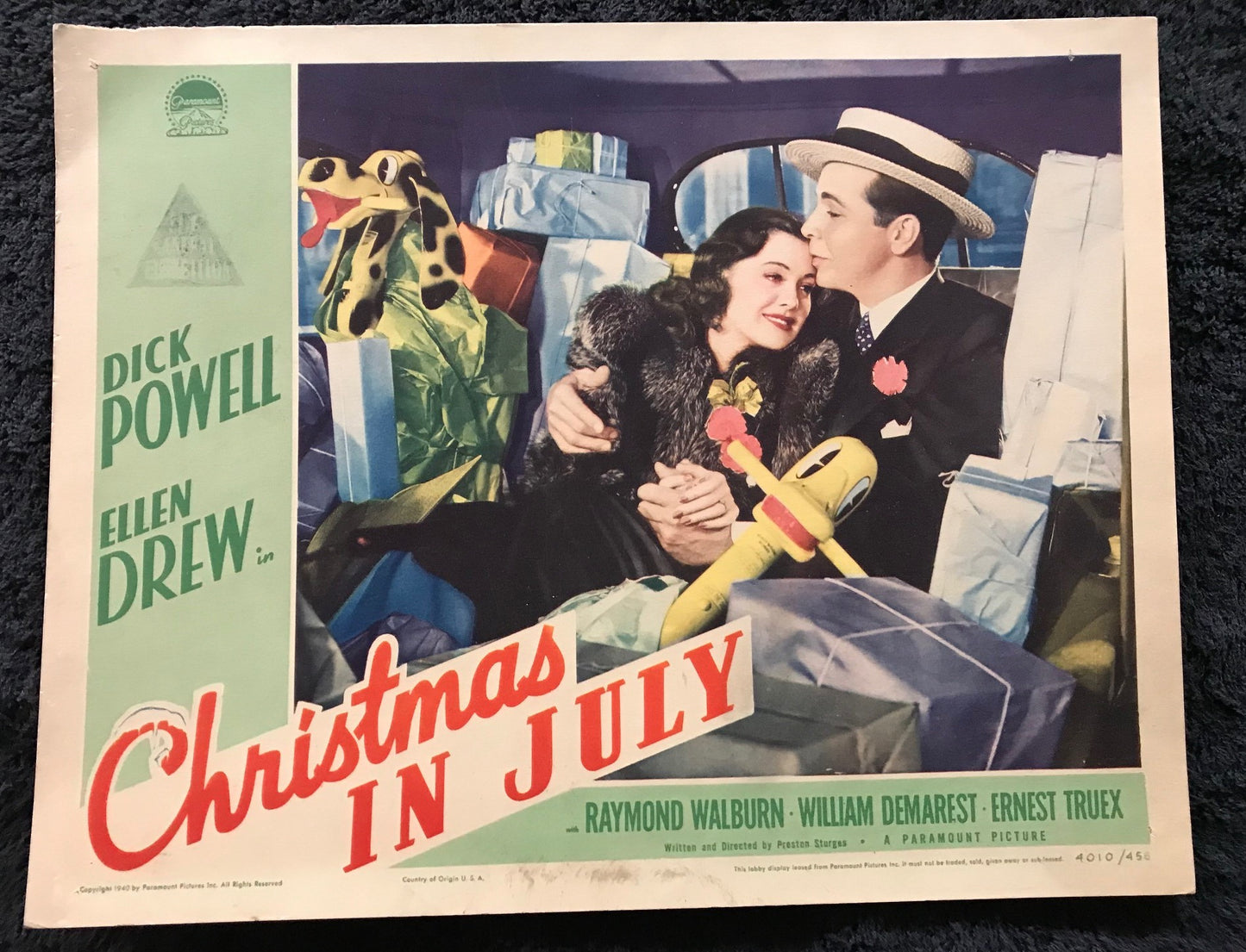 ORIGINAL LOBBY CARDS - CHRISTMAS IN JULY - 1940 - set of 8 -  Dick Powell, Ellen Drew, Raymond Wilbur, William Demarest