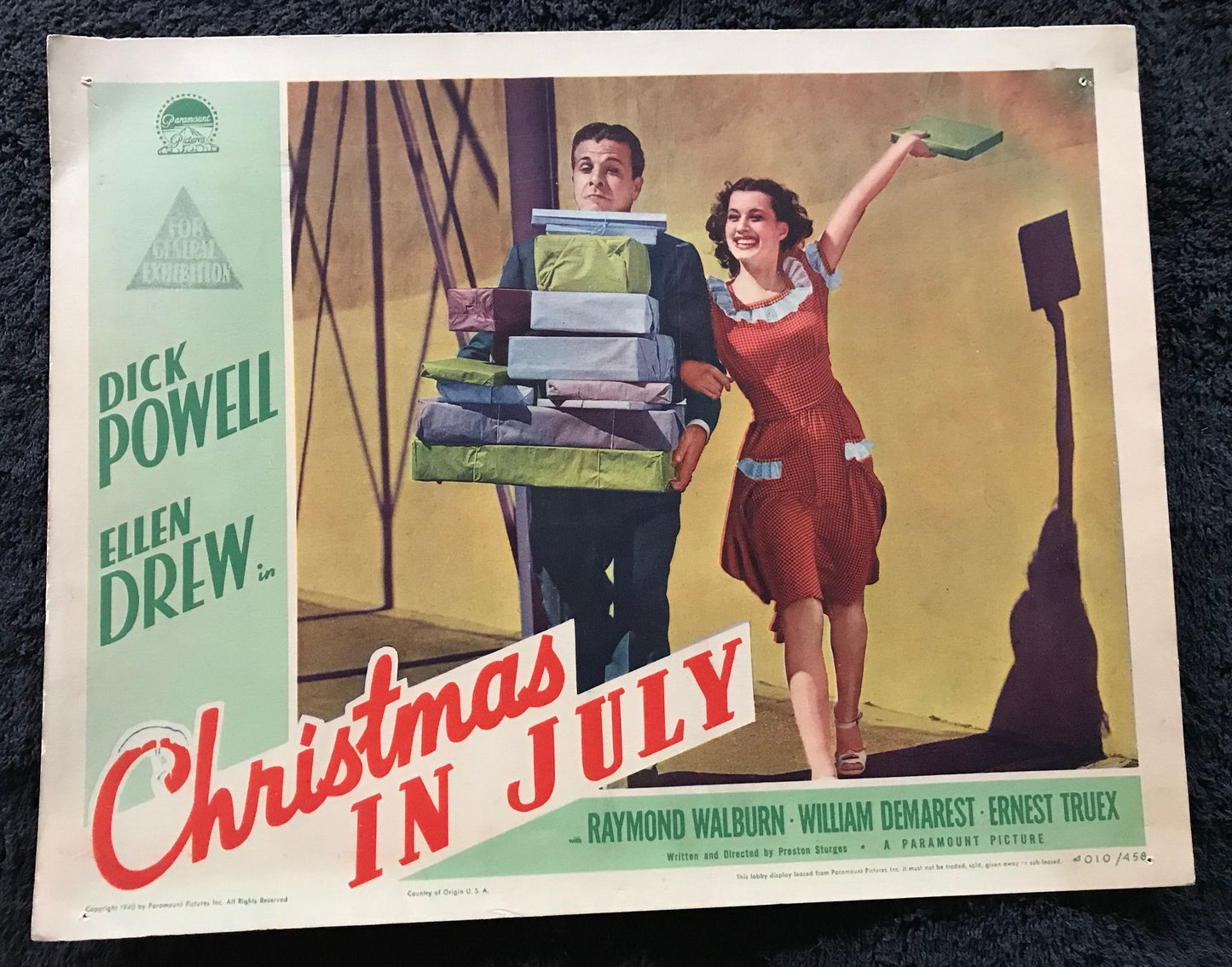 ORIGINAL LOBBY CARDS - CHRISTMAS IN JULY - 1940 - set of 8 -  Dick Powell, Ellen Drew, Raymond Wilbur, William Demarest
