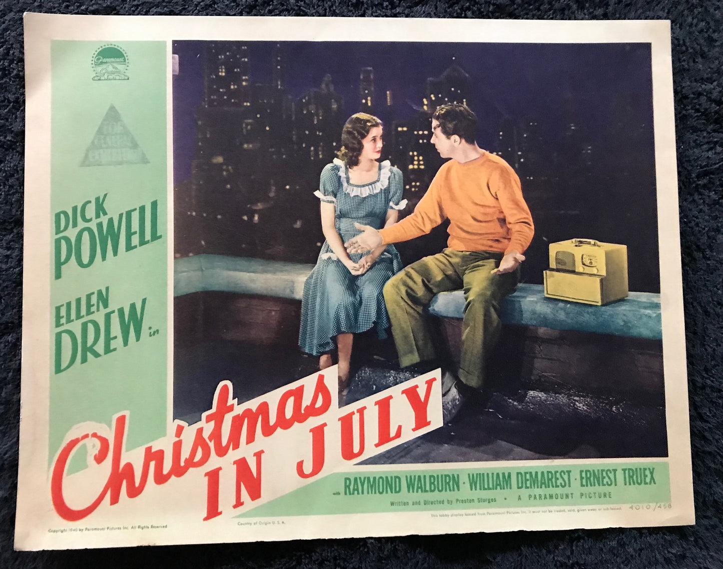 ORIGINAL LOBBY CARDS - CHRISTMAS IN JULY - 1940 - set of 8 -  Dick Powell, Ellen Drew, Raymond Wilbur, William Demarest