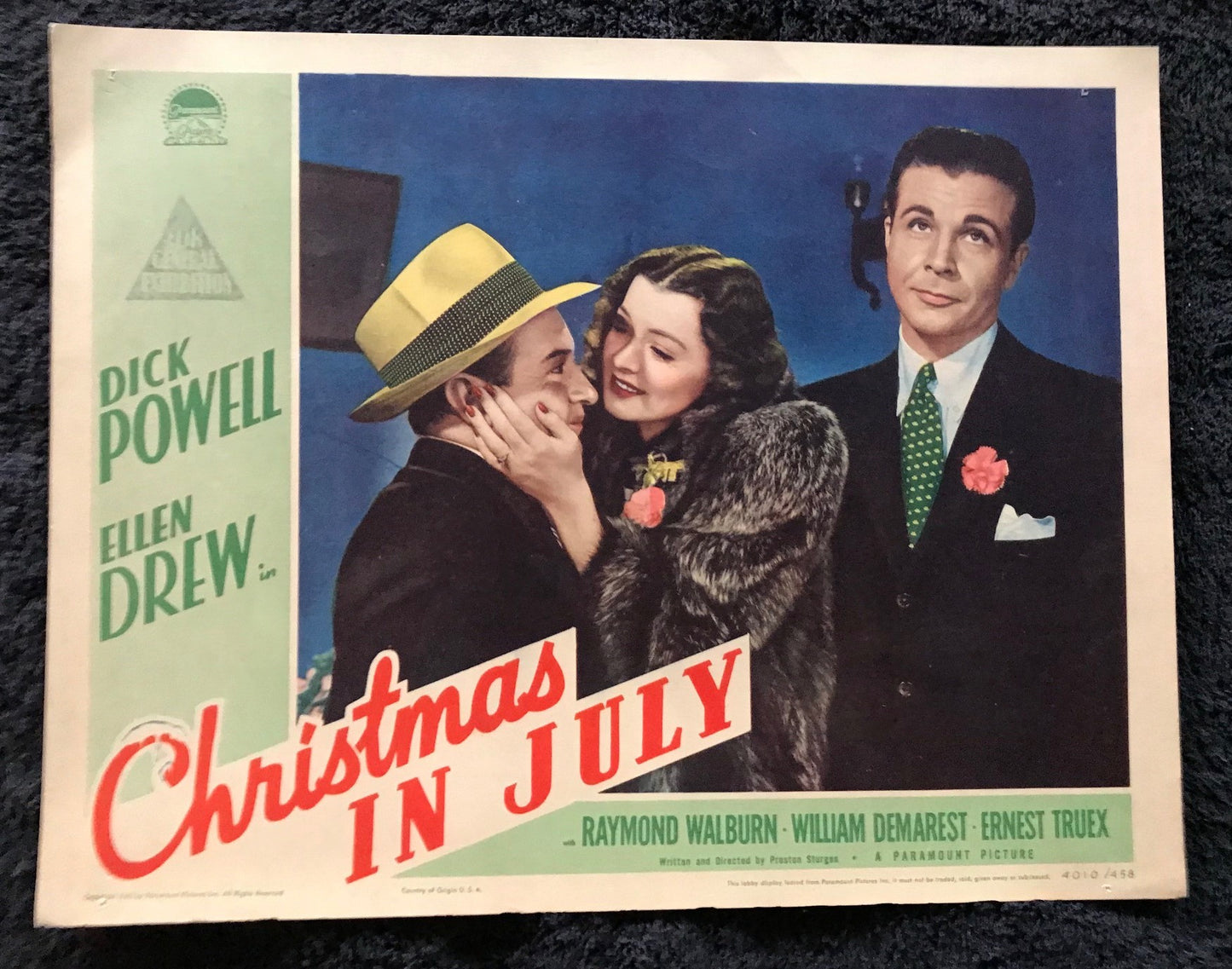ORIGINAL LOBBY CARDS - CHRISTMAS IN JULY - 1940 - set of 8 -  Dick Powell, Ellen Drew, Raymond Wilbur, William Demarest