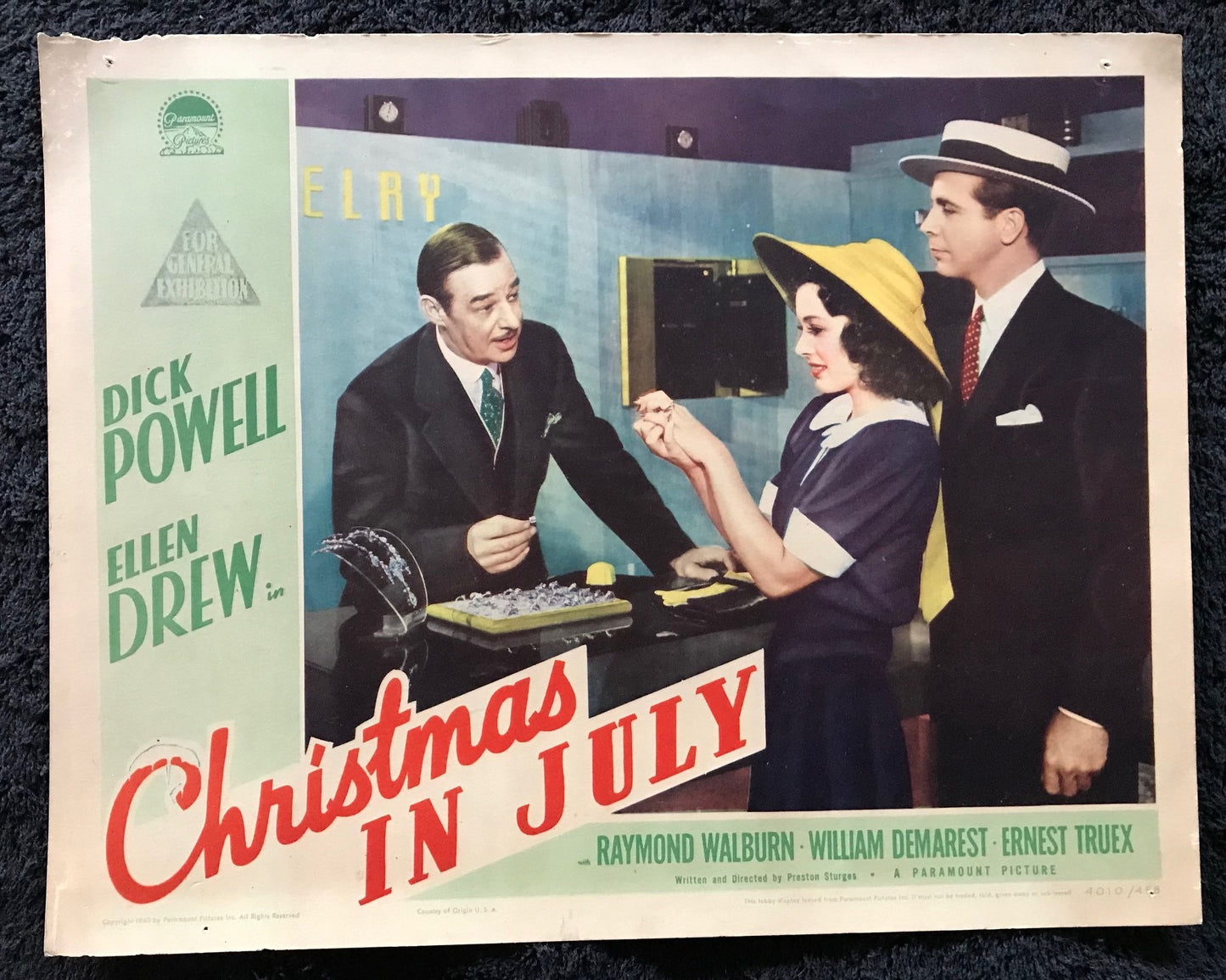 ORIGINAL LOBBY CARDS - CHRISTMAS IN JULY - 1940 - set of 8 -  Dick Powell, Ellen Drew, Raymond Wilbur, William Demarest