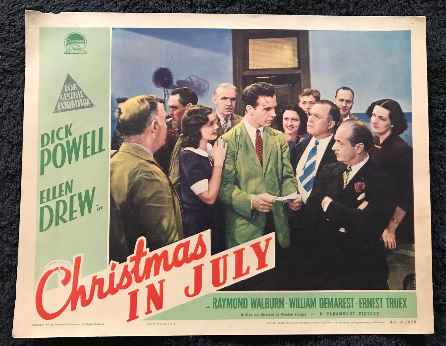 ORIGINAL LOBBY CARDS - CHRISTMAS IN JULY - 1940 - set of 8 -  Dick Powell, Ellen Drew, Raymond Wilbur, William Demarest