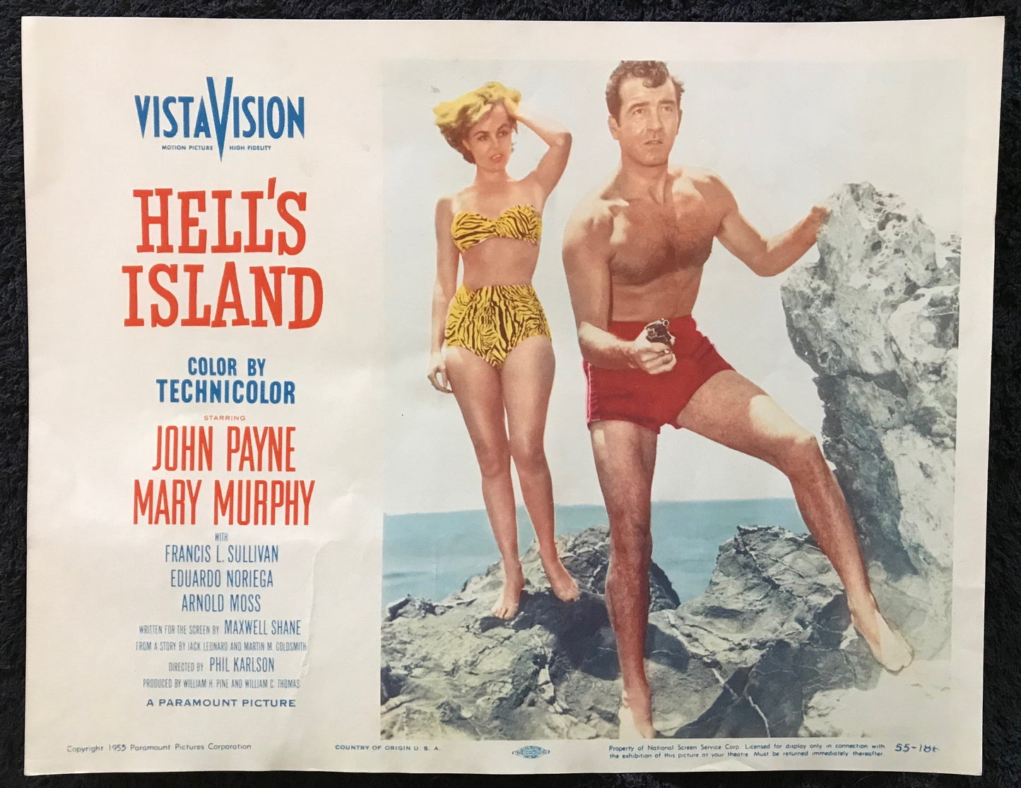 ORIGINAL LOBBY CARDS - HELL'S ISLAND - 1955 - set of 8 -  John Payne, Mary Murphy, Arnold Moss