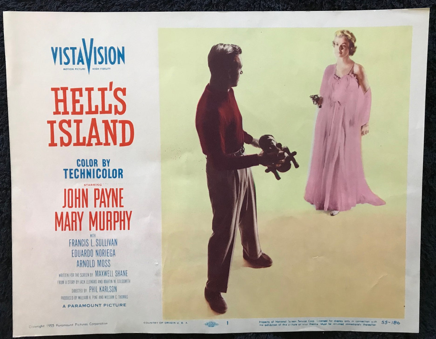 ORIGINAL LOBBY CARDS - HELL'S ISLAND - 1955 - set of 8 -  John Payne, Mary Murphy, Arnold Moss