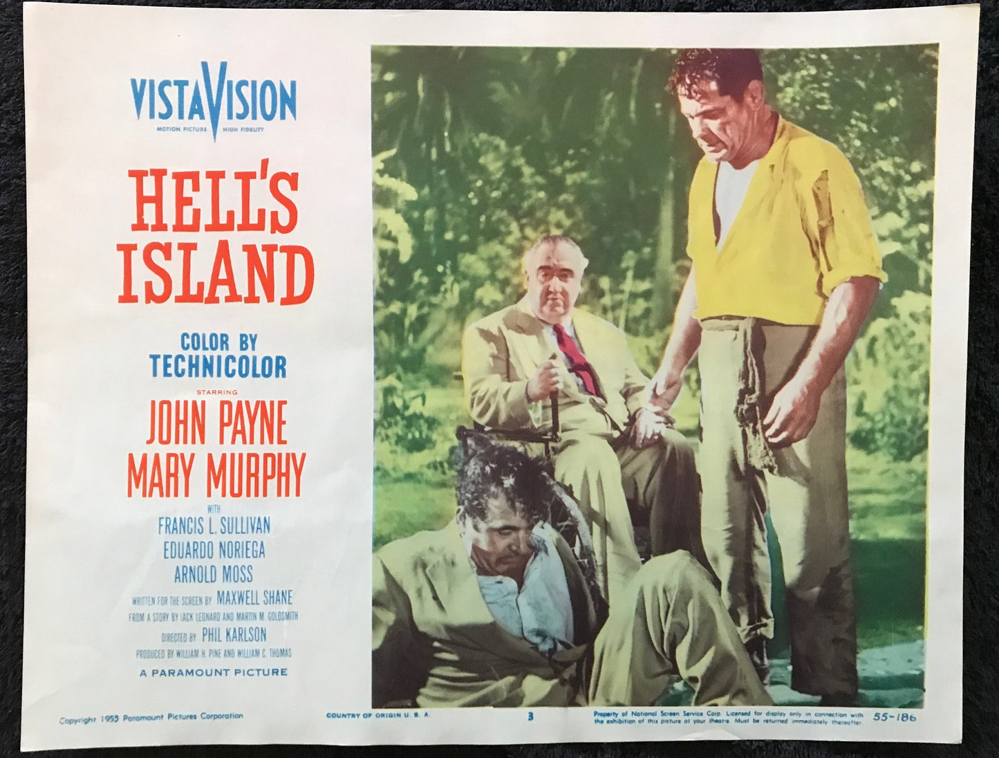 ORIGINAL LOBBY CARDS - HELL'S ISLAND - 1955 - set of 8 -  John Payne, Mary Murphy, Arnold Moss