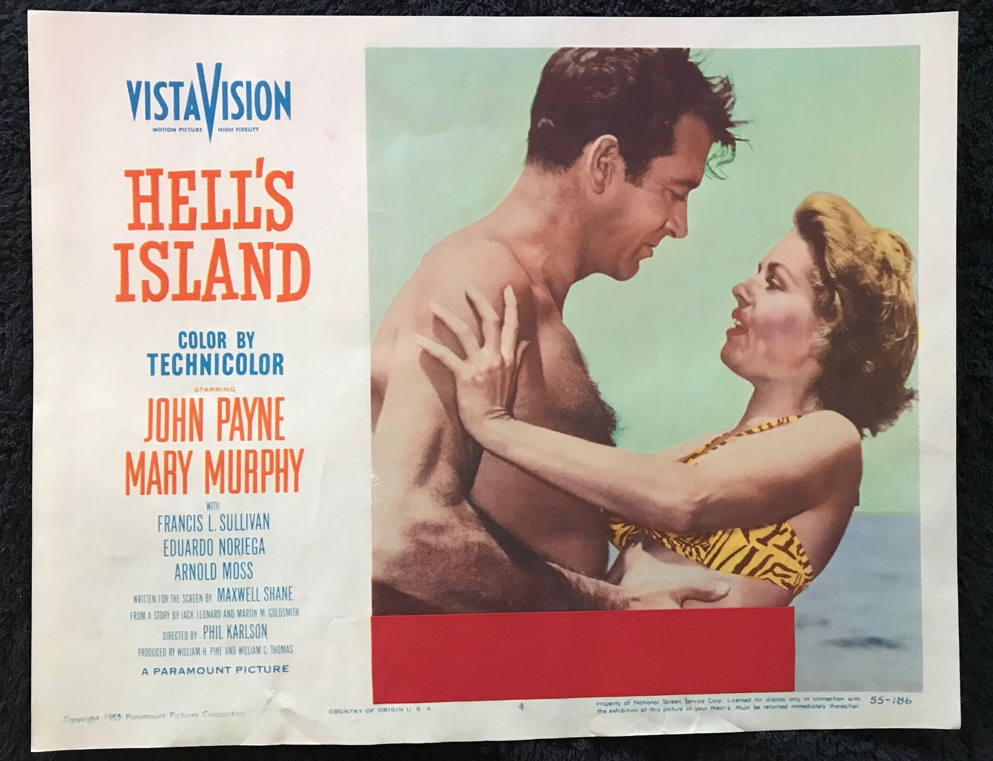 ORIGINAL LOBBY CARDS - HELL'S ISLAND - 1955 - set of 8 -  John Payne, Mary Murphy, Arnold Moss