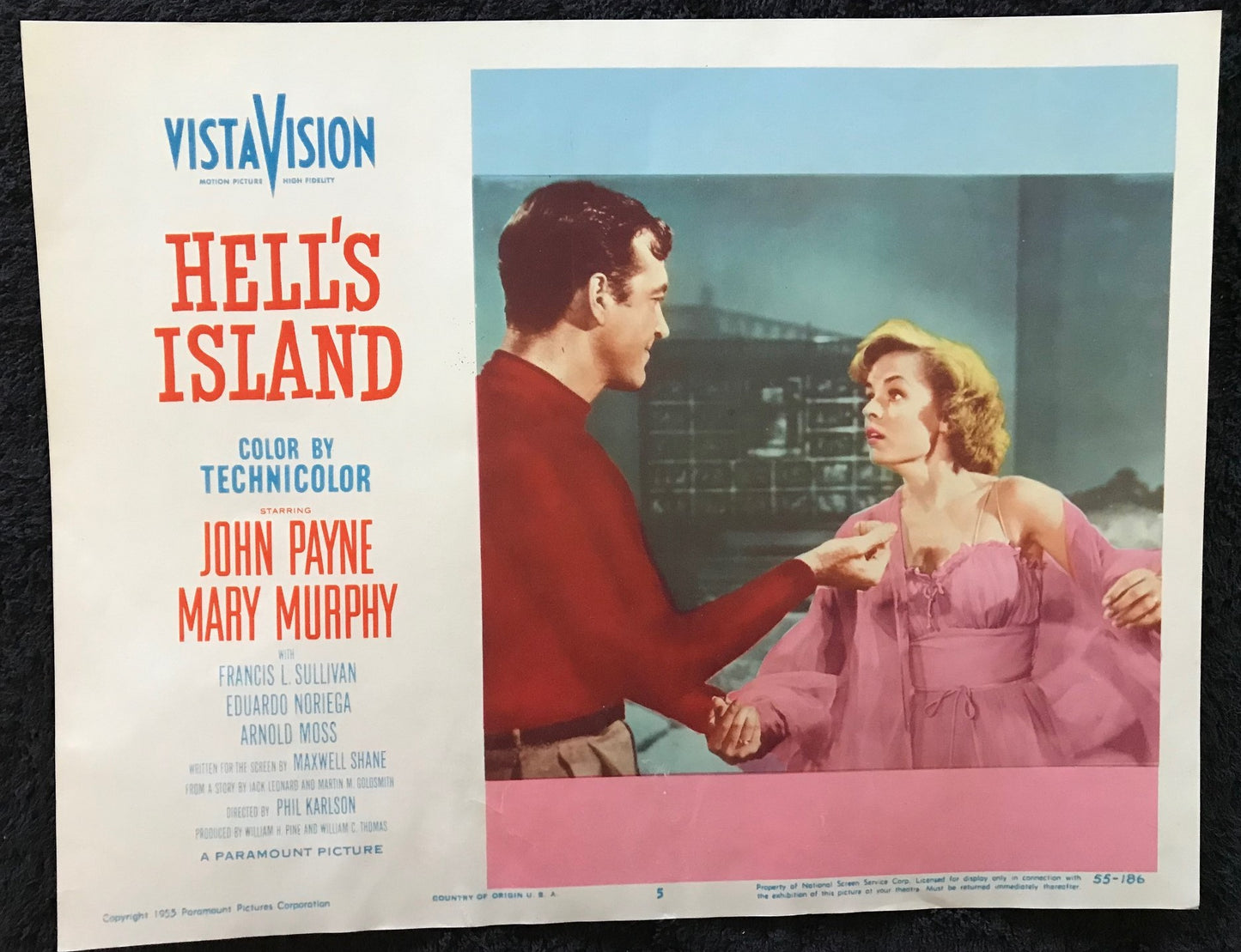 ORIGINAL LOBBY CARDS - HELL'S ISLAND - 1955 - set of 8 -  John Payne, Mary Murphy, Arnold Moss