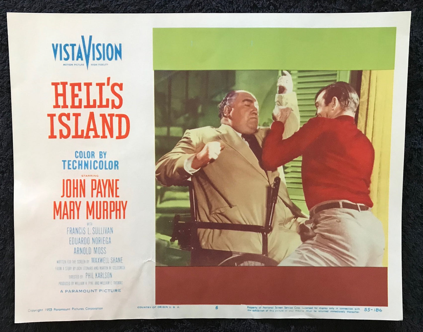 ORIGINAL LOBBY CARDS - HELL'S ISLAND - 1955 - set of 8 -  John Payne, Mary Murphy, Arnold Moss