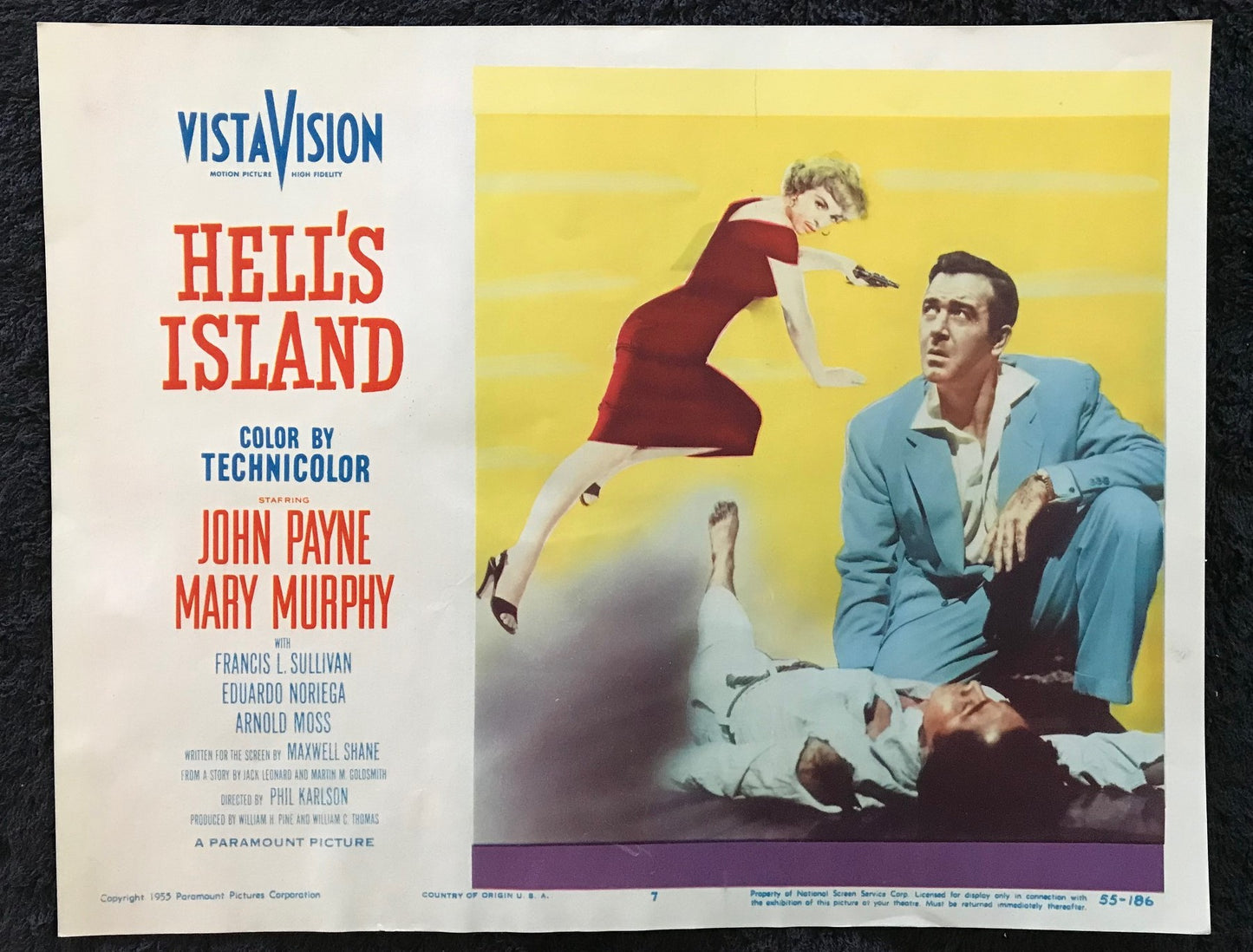 ORIGINAL LOBBY CARDS - HELL'S ISLAND - 1955 - set of 8 -  John Payne, Mary Murphy, Arnold Moss