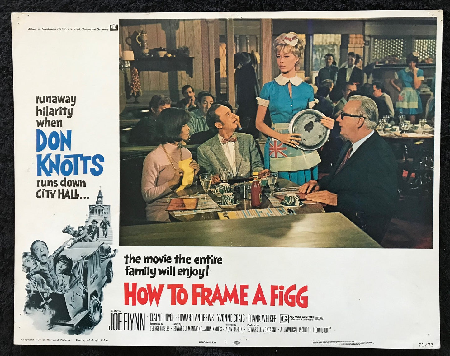 ORIGINAL LOBBY CARDS - HOW TO FRAME A FIGG - 1971 - set of 8 -  Don Knotts, Joe Flynn, Elaine Joyce