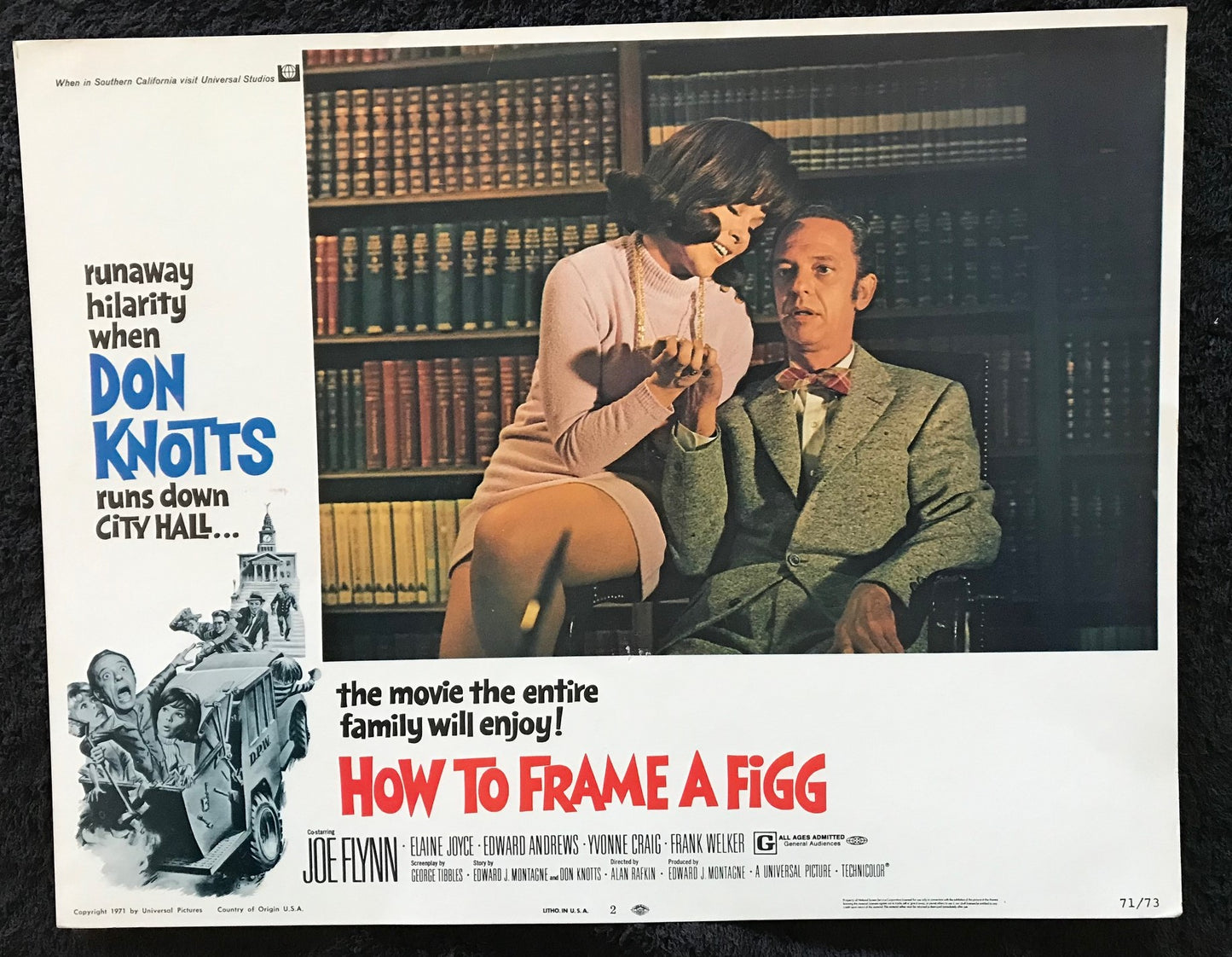 ORIGINAL LOBBY CARDS - HOW TO FRAME A FIGG - 1971 - set of 8 -  Don Knotts, Joe Flynn, Elaine Joyce