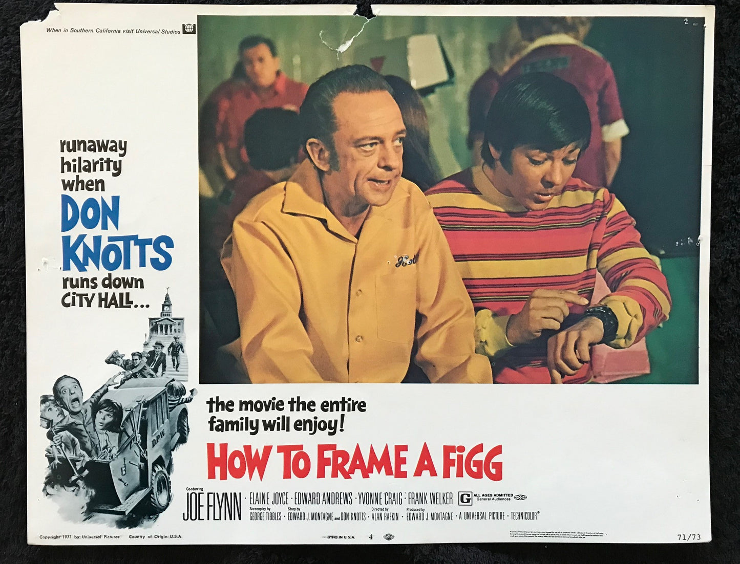 ORIGINAL LOBBY CARDS - HOW TO FRAME A FIGG - 1971 - set of 8 -  Don Knotts, Joe Flynn, Elaine Joyce