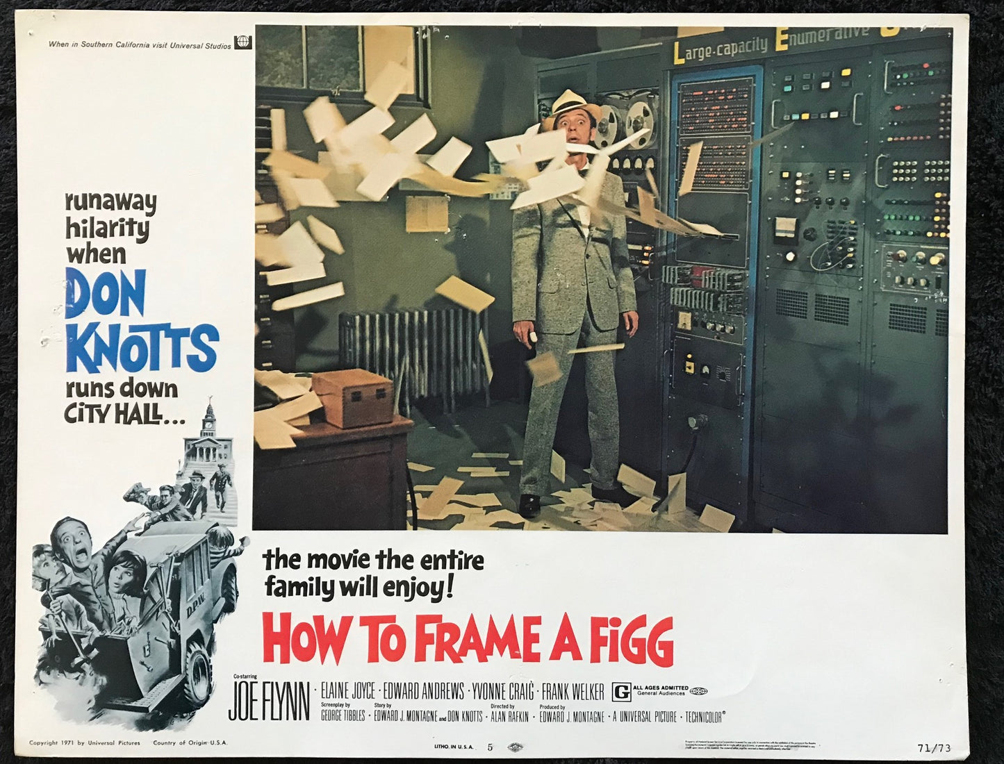 ORIGINAL LOBBY CARDS - HOW TO FRAME A FIGG - 1971 - set of 8 -  Don Knotts, Joe Flynn, Elaine Joyce