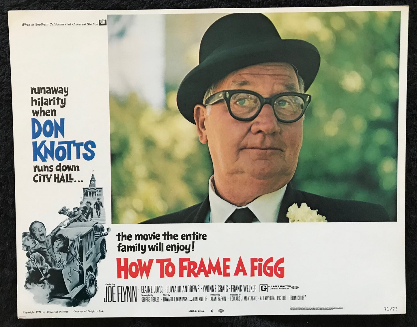 ORIGINAL LOBBY CARDS - HOW TO FRAME A FIGG - 1971 - set of 8 -  Don Knotts, Joe Flynn, Elaine Joyce