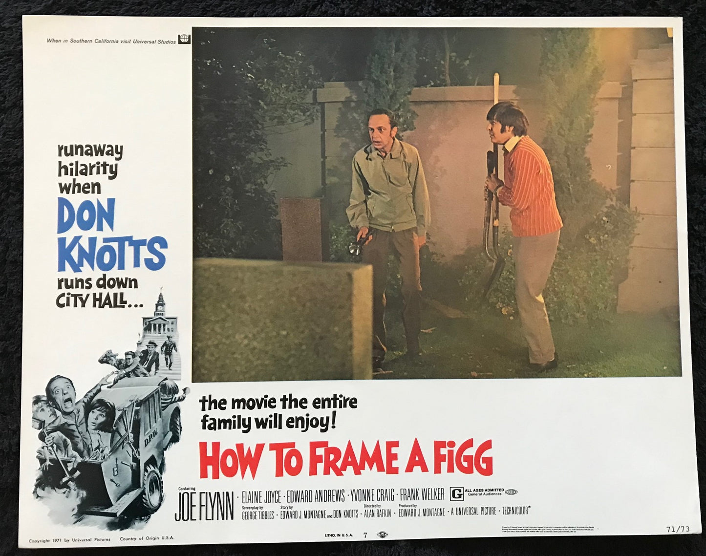 ORIGINAL LOBBY CARDS - HOW TO FRAME A FIGG - 1971 - set of 8 -  Don Knotts, Joe Flynn, Elaine Joyce