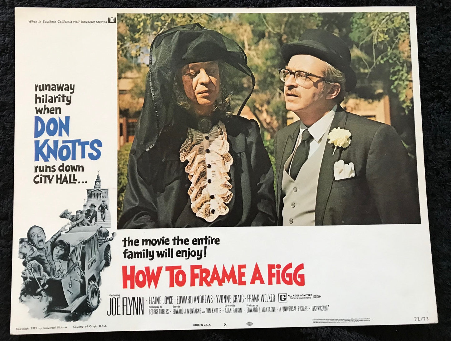 ORIGINAL LOBBY CARDS - HOW TO FRAME A FIGG - 1971 - set of 8 -  Don Knotts, Joe Flynn, Elaine Joyce