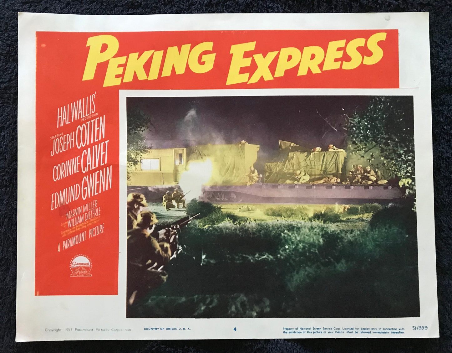 ORIGINAL LOBBY CARDS - PEKING EXPRESS - 1951 - set of 8 -  Joseph Cotten, Corinne Calvet, Benson Fong