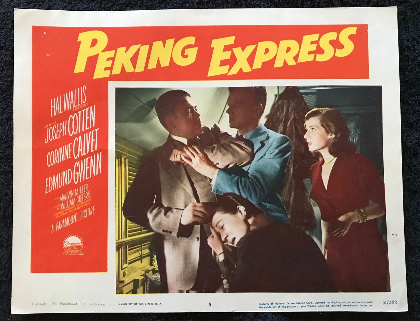 ORIGINAL LOBBY CARDS - PEKING EXPRESS - 1951 - set of 8 -  Joseph Cotten, Corinne Calvet, Benson Fong