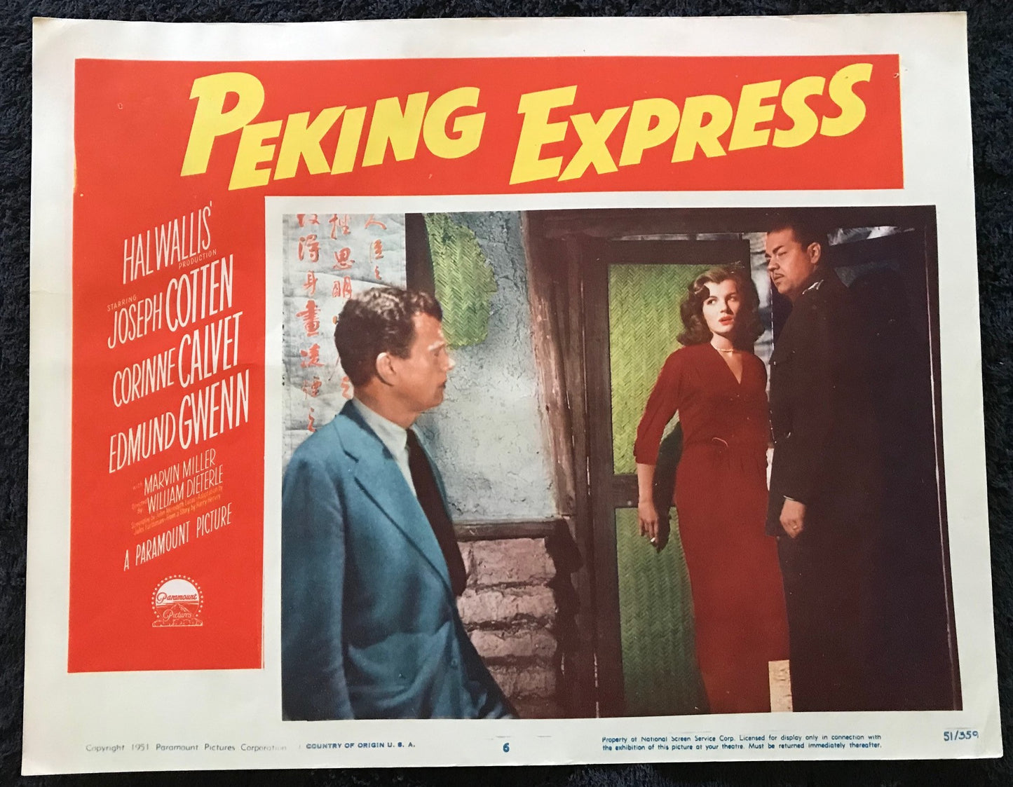 ORIGINAL LOBBY CARDS - PEKING EXPRESS - 1951 - set of 8 -  Joseph Cotten, Corinne Calvet, Benson Fong