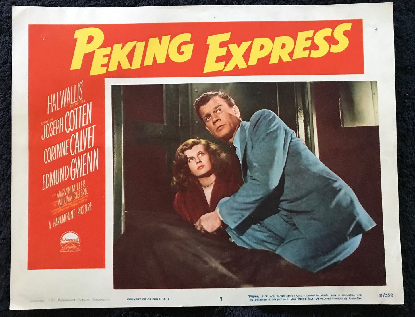 ORIGINAL LOBBY CARDS - PEKING EXPRESS - 1951 - set of 8 -  Joseph Cotten, Corinne Calvet, Benson Fong