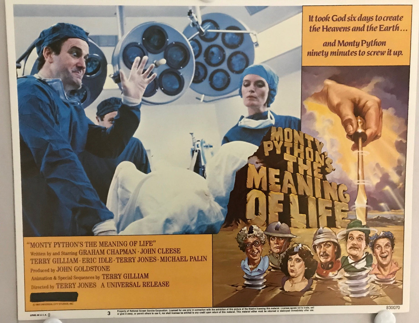 ORIGINAL LOBBY CARDS - MONTY PYTHON'S THE MEANING OF LIFE - 1983 - set of 8