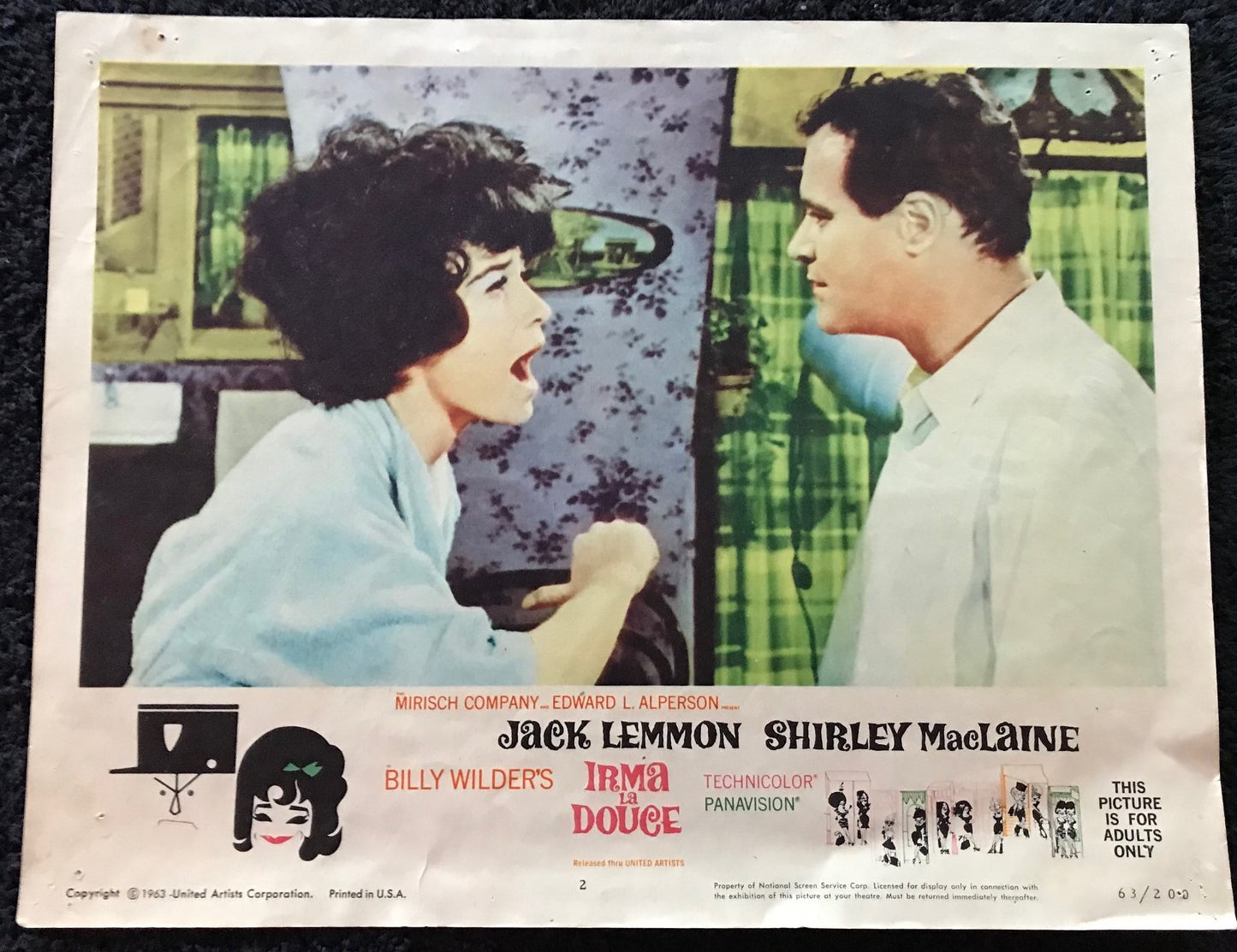 ORIGINAL LOBBY CARD - IRMA LA DOUCE - 1963 - #2 key card -  Shirley MacLaine, Jack Lemmon, Lou Jacobi, Bruce Yarnell