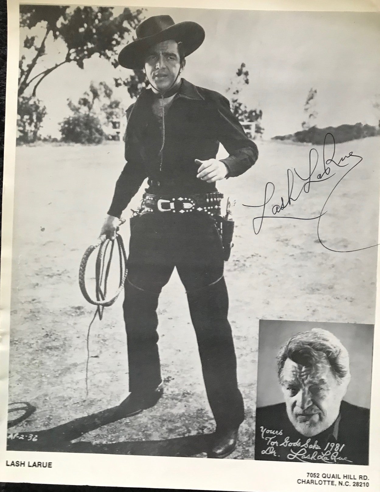 LASH LARUE  - AUTOGRAPHED 10 x 8 PUBLICITY PHOTOGRAPH