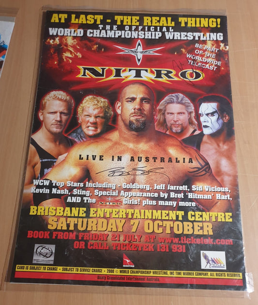 MUSIC PROMO POSTER - SIGNED - NITRO WRESTLING - BILL GOLDBERG, BRET "HITMAN" HART (a)