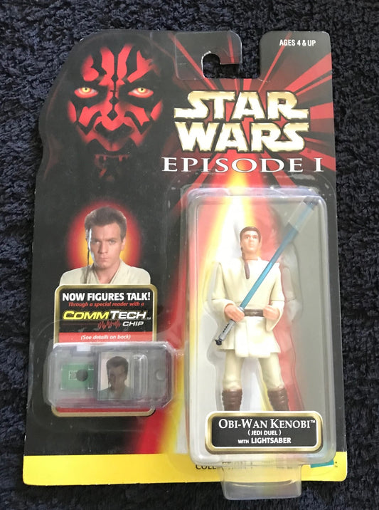 STAR WARS - HASBRO - EPISODE 1 - OBI-WAN KENOBI(b) - "JEDI DUEL" - with Lightsaber and CommTech Chip