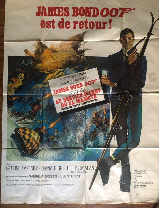 ORIGINAL ONE SHEET MOVIE POSTER - ON HER MAJESTY'S SECRET SERVICE - JAMES BOND OO7 - 1969