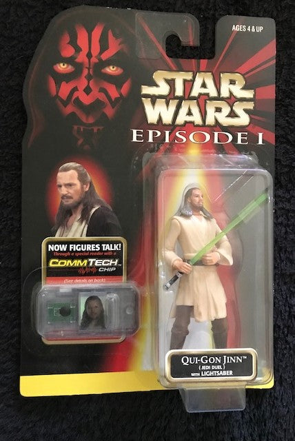 STAR WARS - HASBRO - EPISODE 1 - QUI-GON JINN(b) - "JEDI DUEL" - with Lightsaber and CommTech Chip