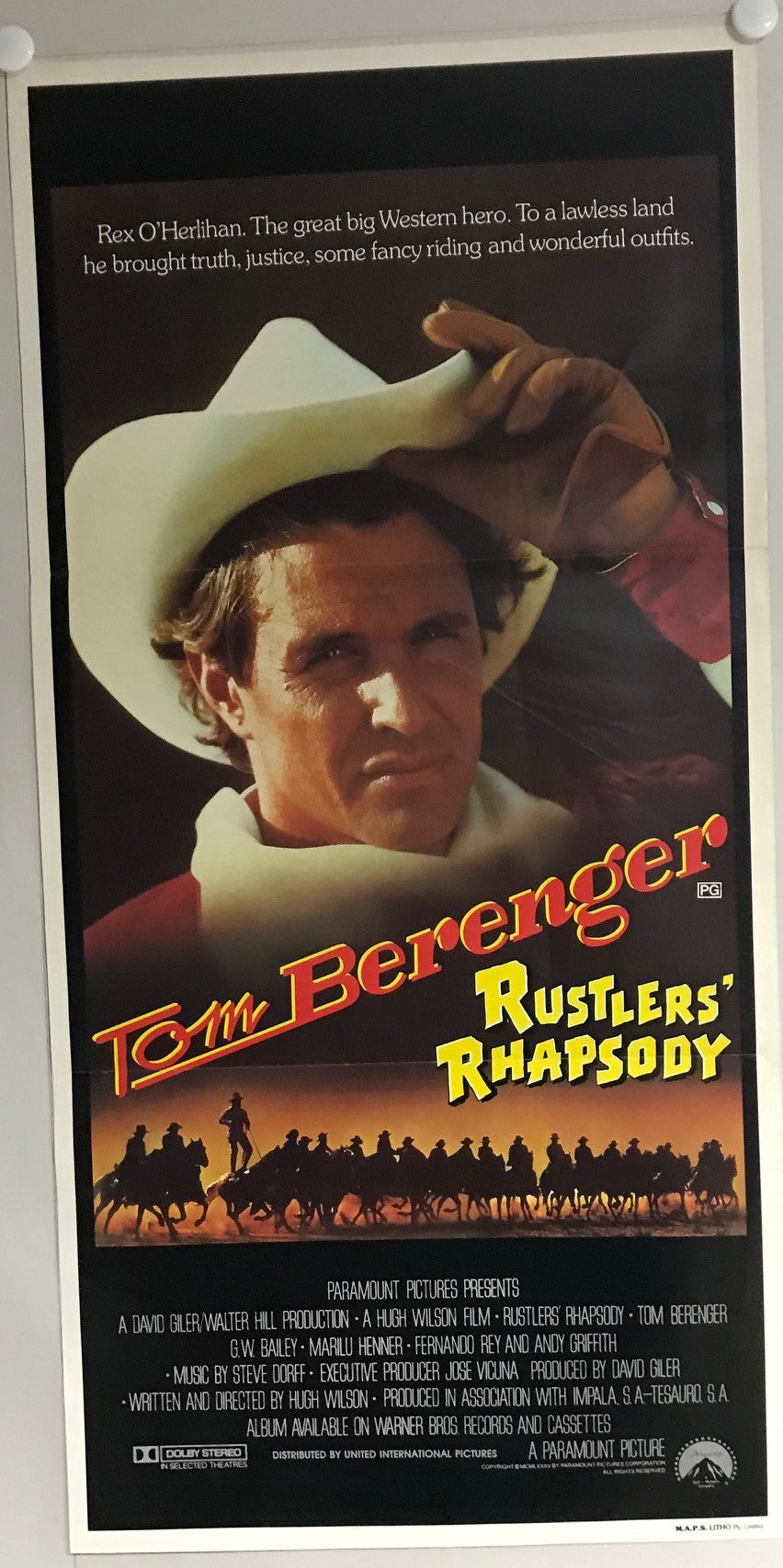 ORIGINAL DAYBILL MOVIE POSTER - RUSTLERS' RHAPSODY (b) - 1985