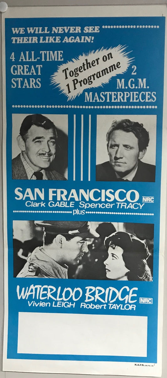 ORIGINAL DAYBILL MOVIE POSTER - SAN FRANCISCO (b) - 1936 & WATERLOO BRIDGE - 1940 - (Double Feature)