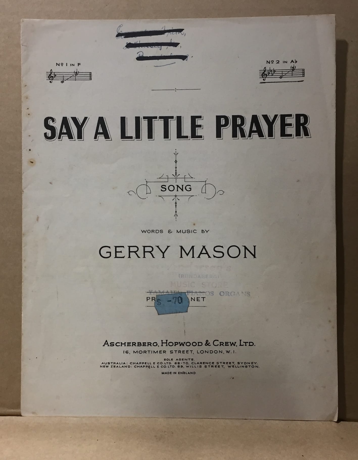 MUSIC SHEET - SAY A LITTLE PRAYER - Words and Music by: GERRY MASON