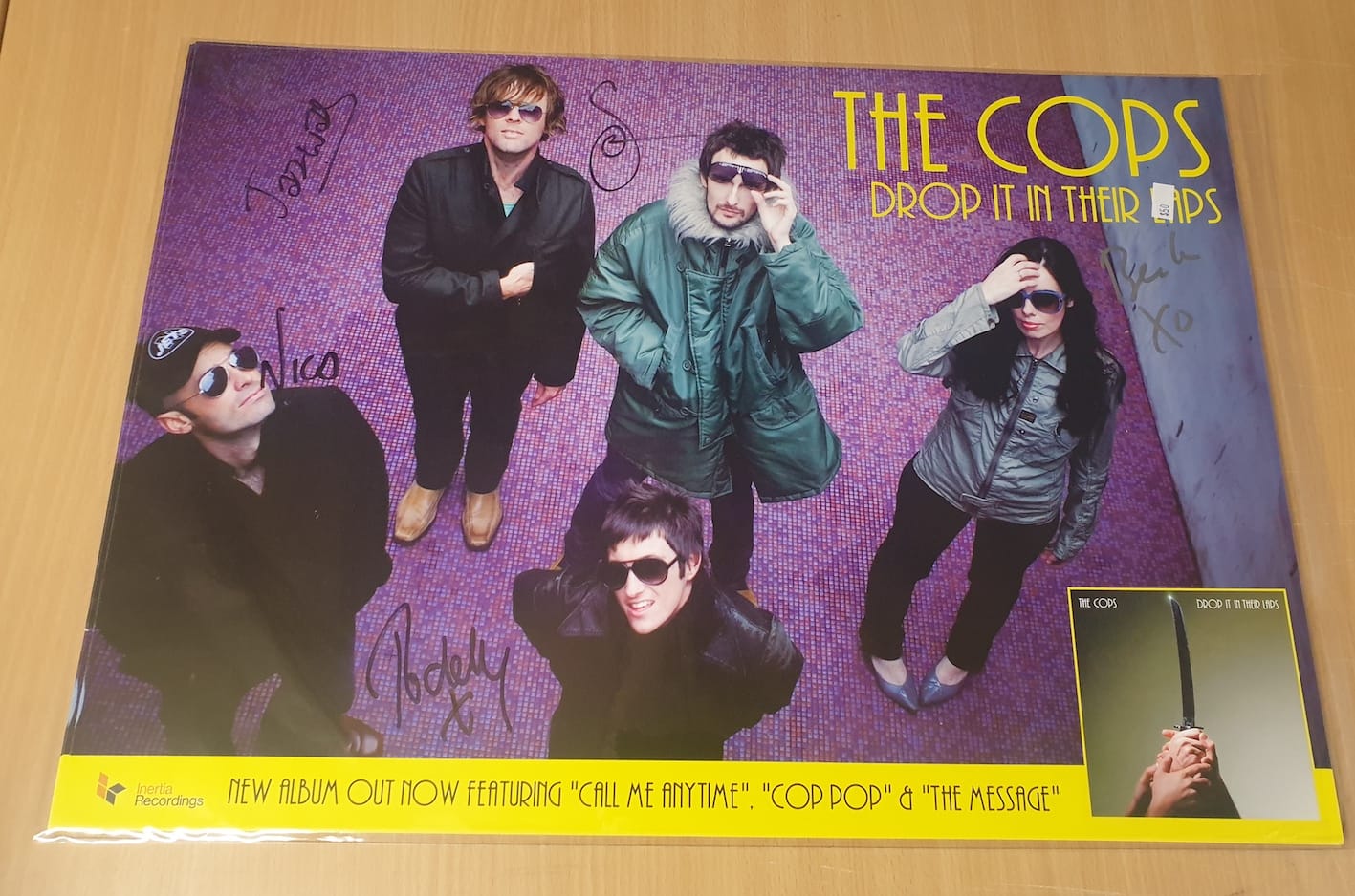 MUSIC PROMO POSTER - SIGNED - THE COPS - DROP IT IN THEIR LAPS (a) - ft CALL ME ANYTIME, COP POP, THE MESSAGE