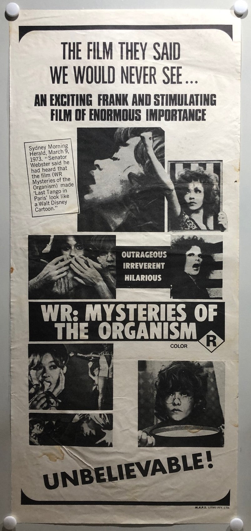 ORIGINAL DAY BILL MOVIE POSTER - WR: MYSTERIES OF THE ORGANISM - 1971