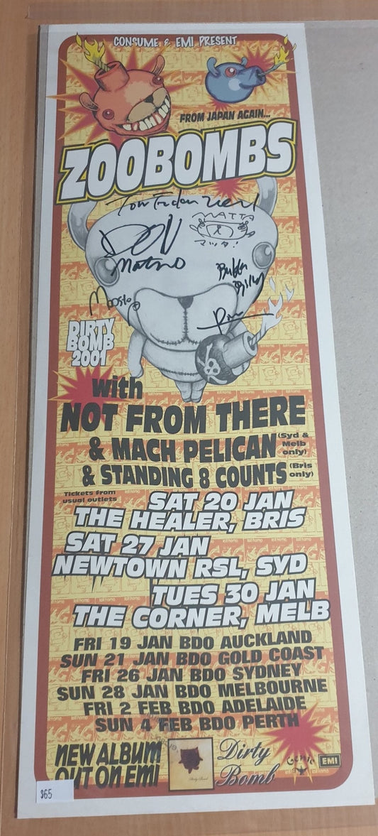 MUSIC PROMO POSTER - SIGNED - ZOOBOMBS - DIRT BOMB  - AUSTRALIAN TOUR 2001