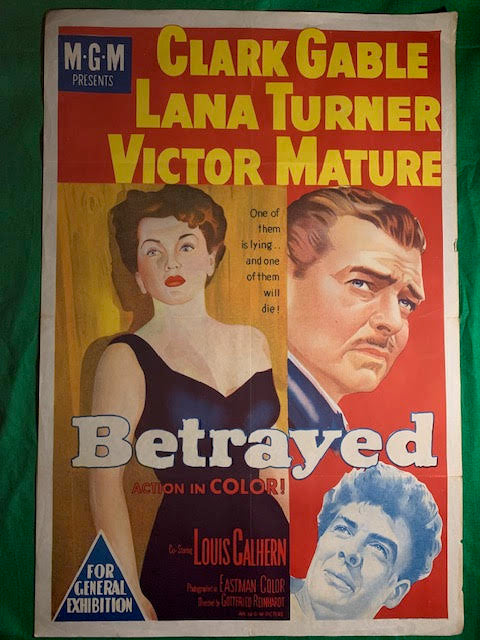 MOVIE POSTER AUSTRALIAN ONE SHEET - "BETRAYED" - 1954