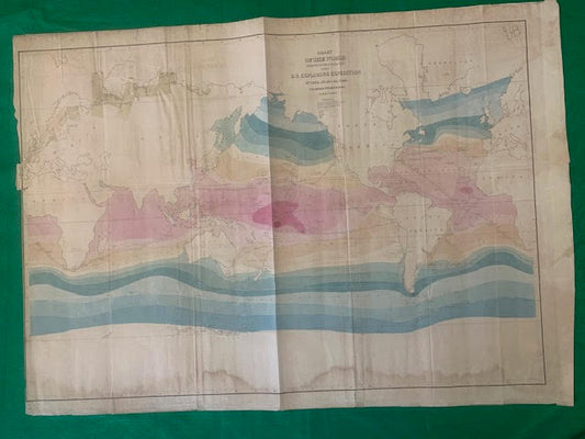ORIGINAL CHART OF WORLD .U.S. EXPLORING EXPEDITION MAP 1845